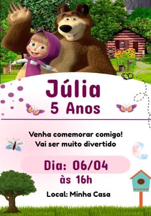 Convite Aniversário Masha e o Urso para Editar Online