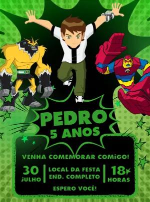Convite de Aniversário Ben 10 com Aliens para Editar Online