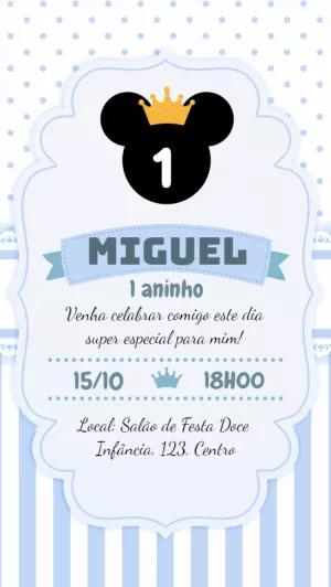 Convite Aniversário Mickey Realeza para Editar Online