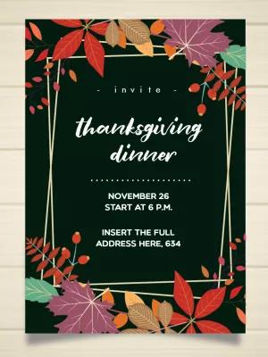 Elegant Thanksgiving Invitation with Fall Leaves - Editable Template