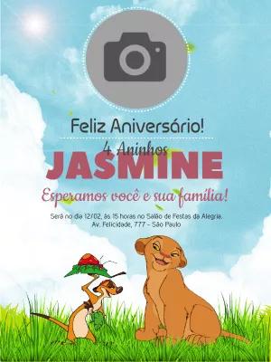Convite Aniversário Rei Leão com Foto para Editar Online