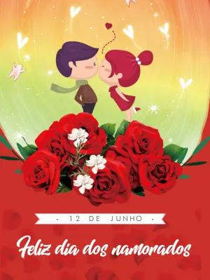 Cartão Dia dos Namorados com Casal e Rosas para Editar Online