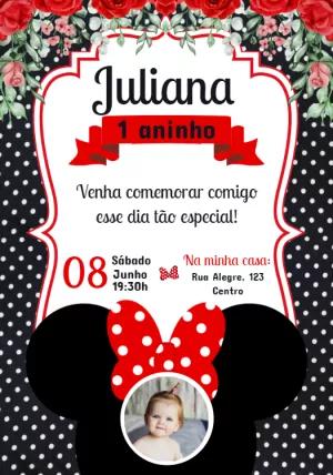Convite Aniversário Minnie com Foto para Editar Online