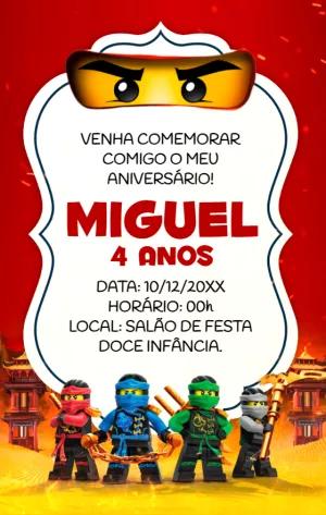 Convite Aniversário Lego Ninjago com Ninjas para Editar