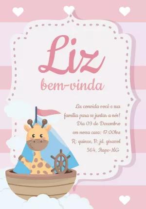 Convite Chá de Bebê Girafa Marinheira Menina para Editar