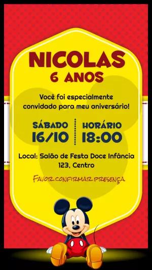 Convite de Aniversário Mickey Mouse Vermelho para Editar Online