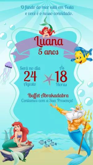 Convite de Aniversário Pequena Sereia para Editar Online