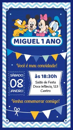 Convite Aniversário Turma do Mickey Baby para Editar Online