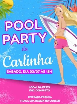 Convite Aniversário Pool Party Barbie para Editar Online