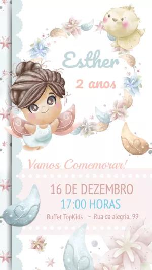 Convite Aniversário Fada Aquarela para Editar Online