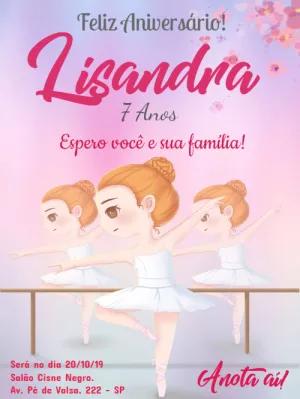 Convite de Aniversário Bailarina Delicada para Editar Online