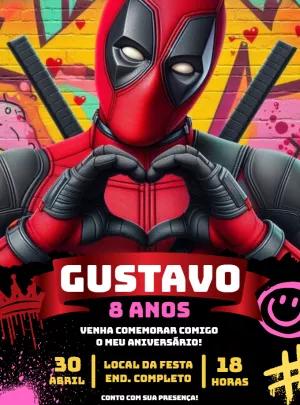 Convite de Aniversário Deadpool Editável para Imprimir