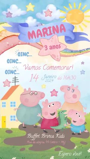 Convite de Aniversário Peppa Pig com a Família para Editar Online