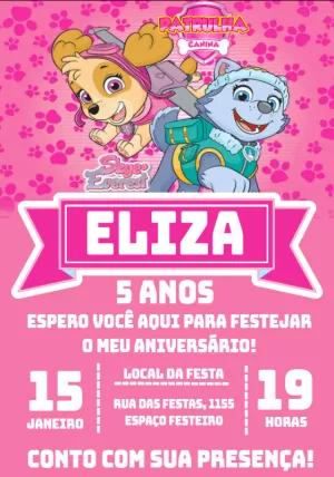 Convite Aniversário Patrulha Canina Menina para Editar Online