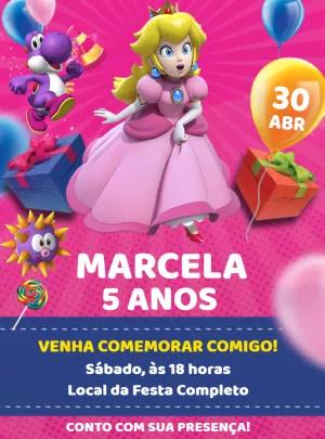 Convite de Aniversário Princesa Peach para Editar Online