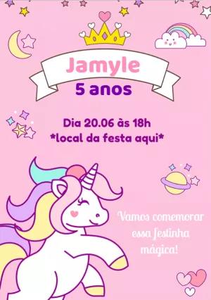 Convite de Aniversário Unicórnio Rosa para Editar Online