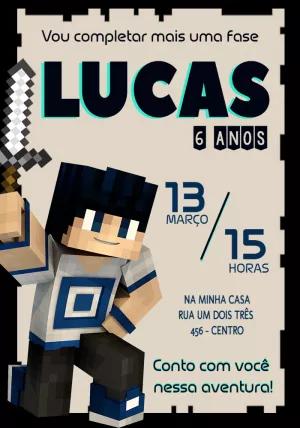Convite de Aniversário Minecraft com Skin para Editar Online