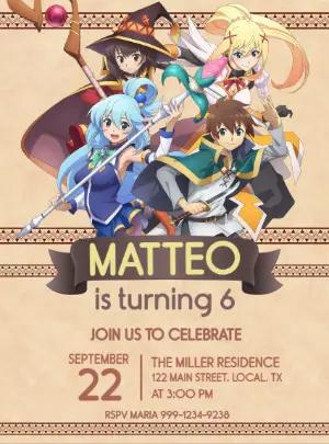 Konosuba Anime Birthday Invitation Template, Editable Digital Invite