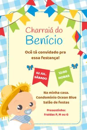 Convite Charraiá Chá de Bebê Junino Fofo para Editar Online