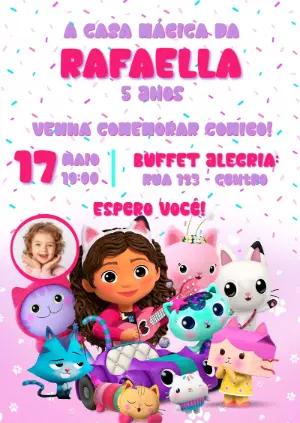 Convite de Aniversário A Casa Mágica da Gabby com Foto Editável