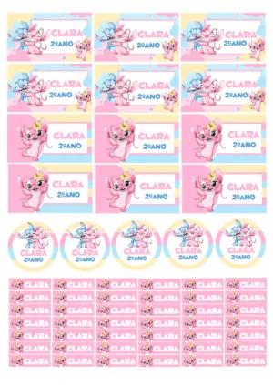 Etiqueta Escolar Stitch e Angel para Editar e Imprimir