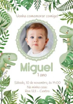Convite Aniversário Dinossauro Baby com Foto para Editar