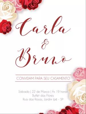 Convite de Casamento Floral com Rosas Vermelhas para Editar