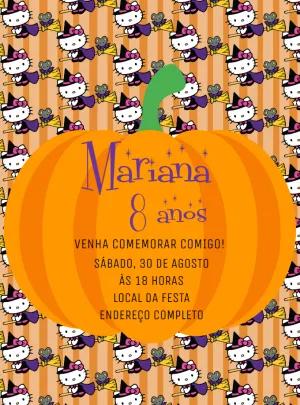 Convite Aniversário Halloween Hello Kitty para Editar Online