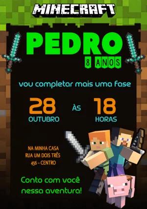 Convite de Aniversário Minecraft com Personagens para Editar Online