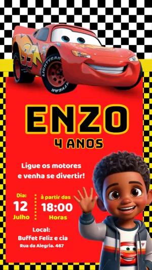 Convite de Aniversário Carros com Foto para Editar Online