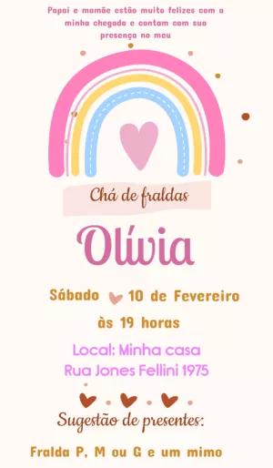 Convite Chá de Fraldas Chuva de Amor Rosa para Editar Online