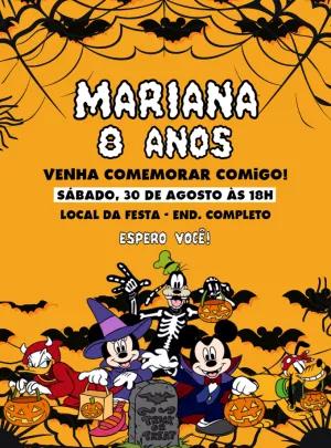 Convite Aniversário Halloween Turma do Mickey para Editar Online