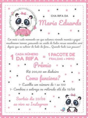 Convite Chá Rifa Pandinha Rosa para Editar Online