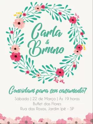 Convite de Casamento Floral com Guirlanda para Editar Online