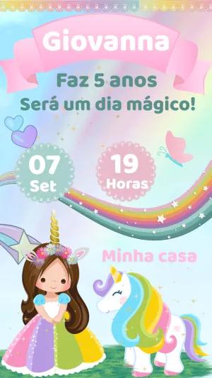 Convite de Aniversário Unicórnio Mágico para Editar Online