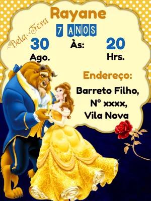 Convite Aniversário A Bela e a Fera para Editar Online