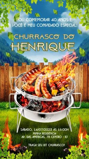 Convite de Aniversário Churrasco Masculino para Editar Online