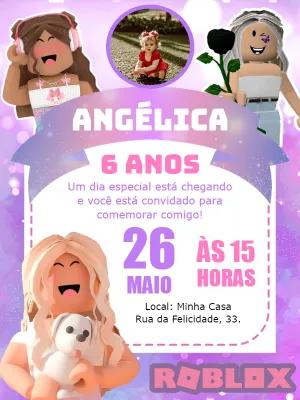 Convite Aniversário Roblox Menina com Foto para Editar Online