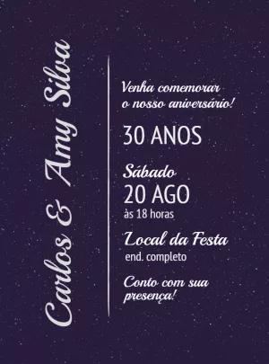 Convite de Bodas Roxo Estrelado para Editar Online