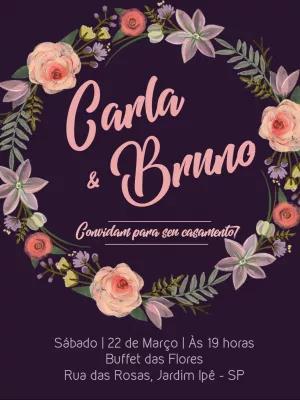 Convite de Casamento Floral com Coroa de Flores para Editar Online