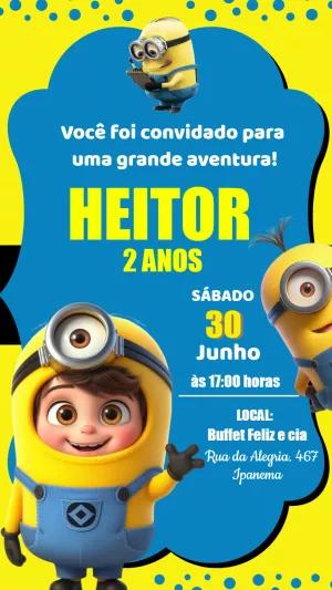 Convite de Aniversário Minions para Editar e Personalizar