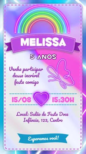 Convite de Aniversário Neon com Borboleta para Editar Online