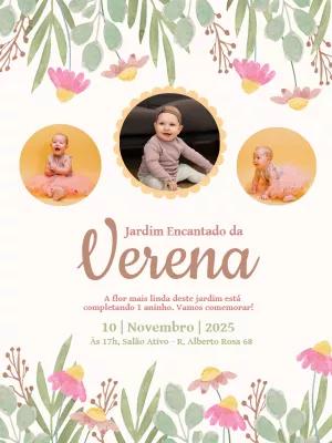 Convite Aniversário Jardim Encantado com Foto para Editar