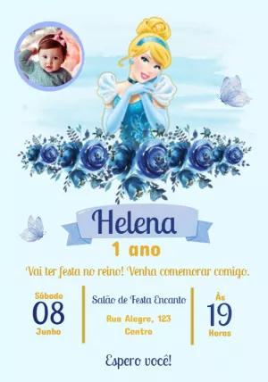 Convite de Aniversário Cinderela com Foto para Editar Online