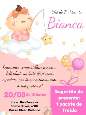 Convite Chá de Fraldas Menina na Nuvem para Editar Online