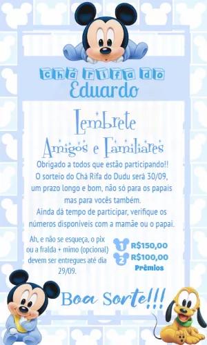 Lembrete Chá Rifa Mickey Baby para Editar e Enviar Online