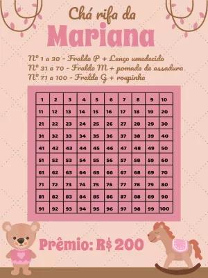 Chá Rifa Ursinha Rosa Editável para Imprimir ou Enviar