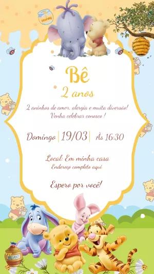 Convite de Aniversário Ursinho Pooh e Amigos para Editar