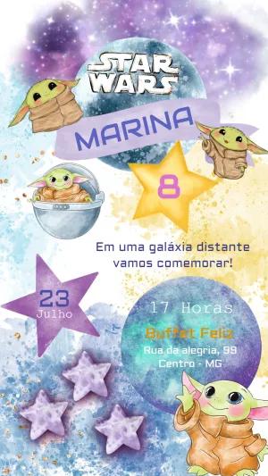 Convite Aniversário Baby Yoda Star Wars para Editar Online