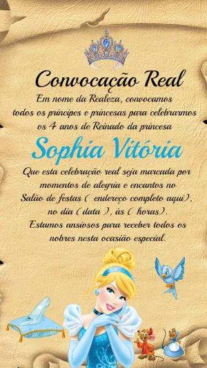 Convite Aniversário Cinderela Convocação Real para Editar